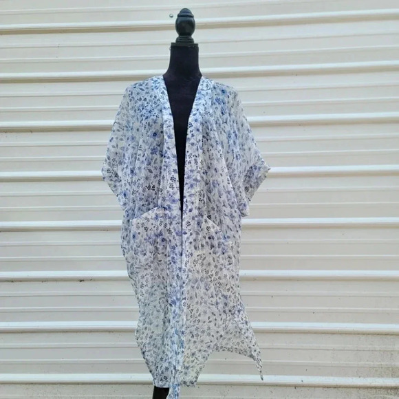 Rachel Zoe Floral Kimono Cover-up One Size Chiffon Open Front Flare Sleeve Sheer - Picture 1 of 11